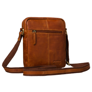 Listonoszka męska ze skóry naturalnej brązowa mała saszetka na ramię - Peterson