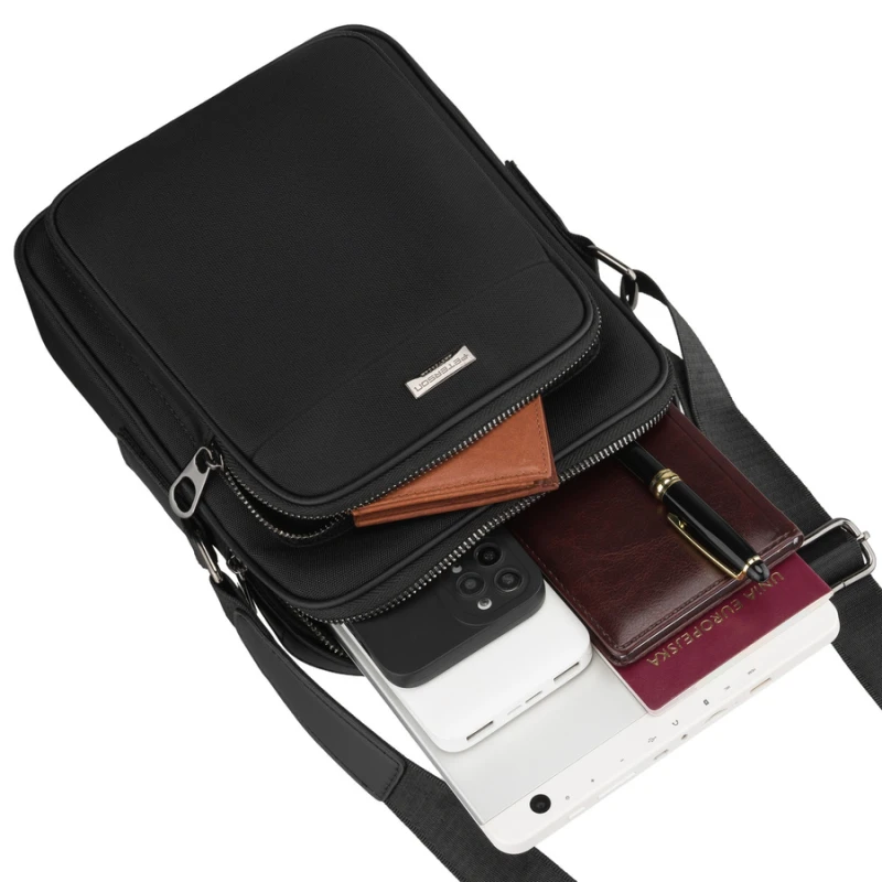 Mała listonoszka męska czarna z poliestru miejska lekka saszetka na ramię - Peterson