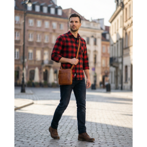 Mała torebka męska listonoszka brązowa ze skóry naturalnej saszetka na ramię - Peterson