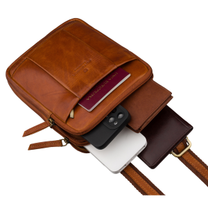 Mała torebka męska listonoszka brązowa ze skóry naturalnej saszetka na ramię - Peterson