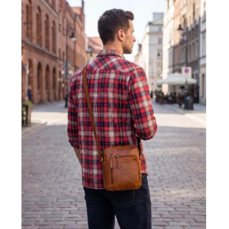 Mała listonoszka męska skórzana brązowa saszetka na ramię - Peterson