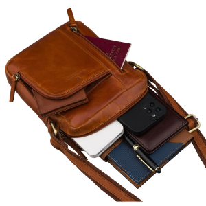 Mała listonoszka męska skórzana brązowa saszetka na ramię - Peterson