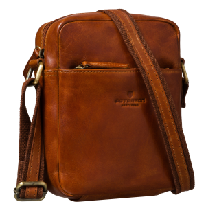 Listonoszka męska mała ze skóry naturalnej brązowa saszetka na ramię miejska modna na suwak - Peterson