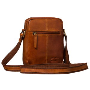 Listonoszka męska mała ze skóry naturalnej brązowa saszetka na ramię miejska modna na suwak - Peterson