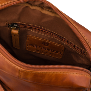 Listonoszka męska mała ze skóry naturalnej brązowa saszetka na ramię miejska modna na suwak - Peterson