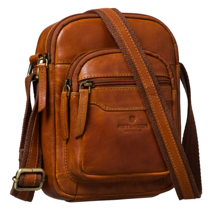 Mała listonoszka męska saszetka na ramię brązowa miejska torebka ze skóry naturalnej - Peterson