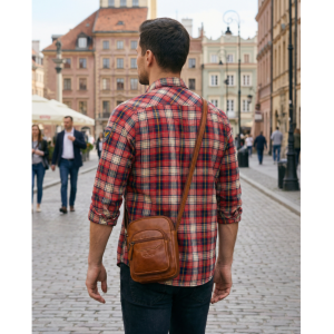 Mała listonoszka męska saszetka na ramię brązowa miejska torebka ze skóry naturalnej - Peterson