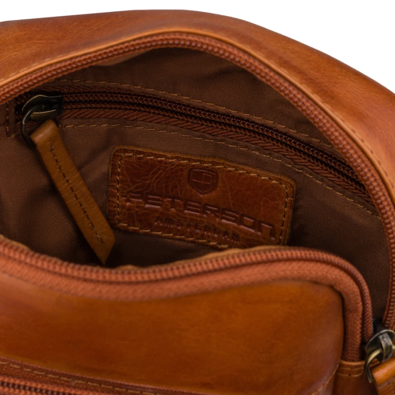 Mała listonoszka męska saszetka na ramię brązowa miejska torebka ze skóry naturalnej - Peterson