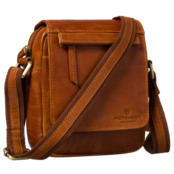 Listonoszka męska brązowa skórzana mała saszetka na ramię - Peterson