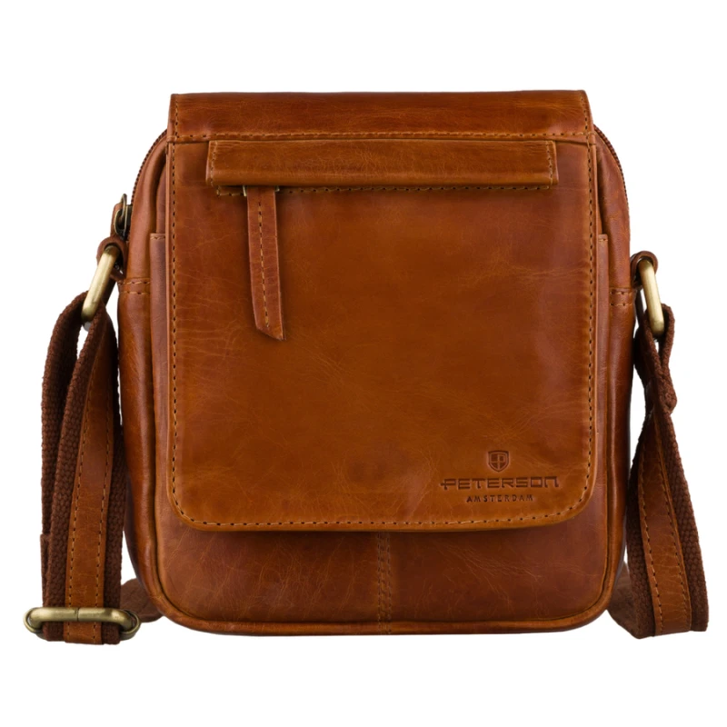 Listonoszka męska brązowa skórzana mała saszetka na ramię - Peterson