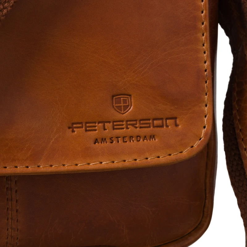 Listonoszka męska brązowa skórzana mała saszetka na ramię - Peterson