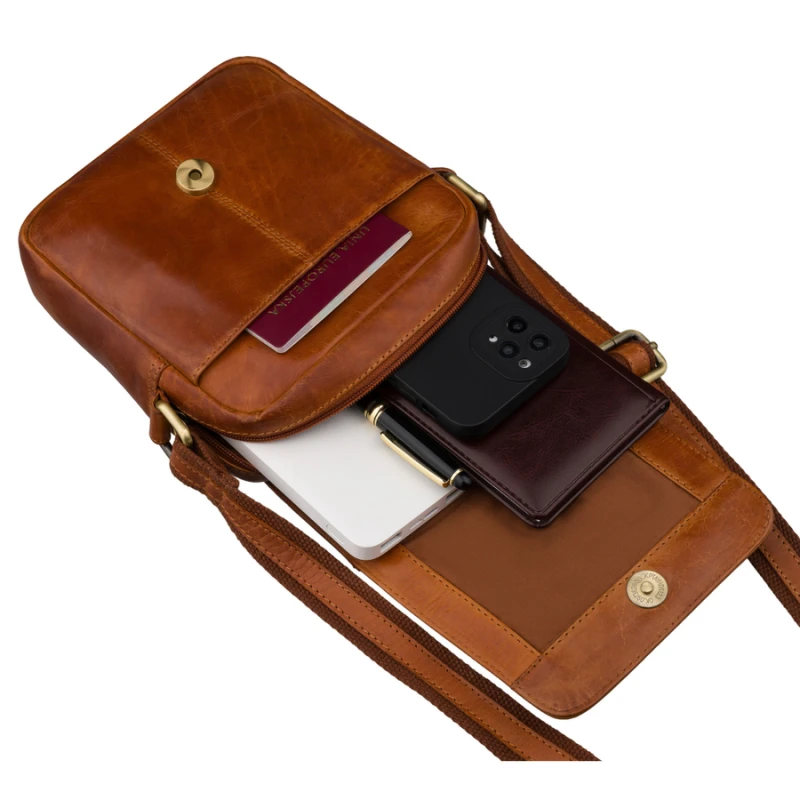 Listonoszka męska brązowa skórzana mała saszetka na ramię - Peterson