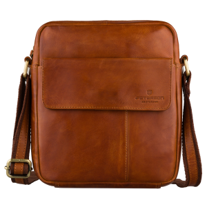Brązowa torebka męska miejska listonoszka mała ze skóry naturalnej modna elegancka - Peterson