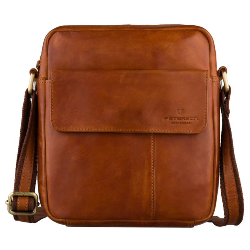 Brązowa torebka męska miejska listonoszka mała ze skóry naturalnej modna elegancka - Peterson