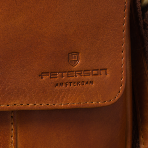 Brązowa torebka męska miejska listonoszka mała ze skóry naturalnej modna elegancka - Peterson