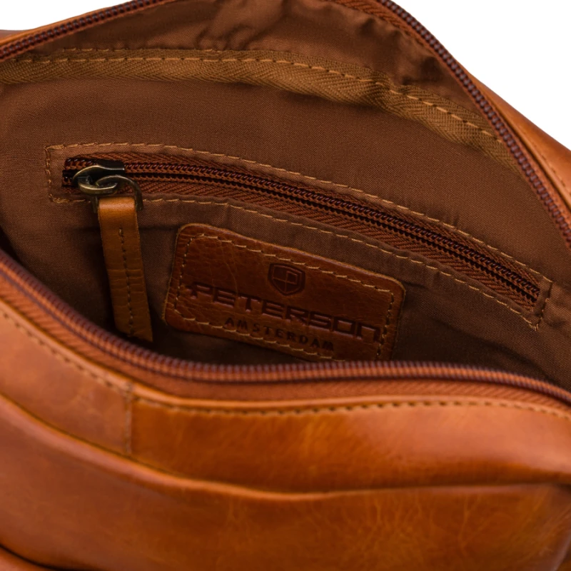 Brązowa torebka męska miejska listonoszka mała ze skóry naturalnej modna elegancka - Peterson