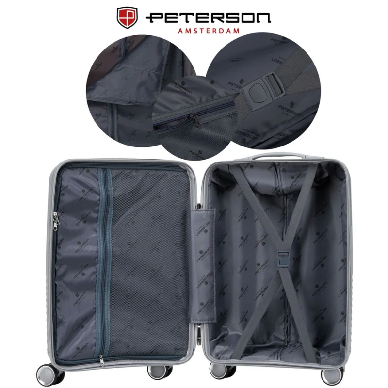 Kabinowa, szara walizka podróżna z teleskopowym uchwytem - Peterson