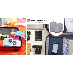 Kabinowa, szara walizka podróżna z teleskopowym uchwytem - Peterson