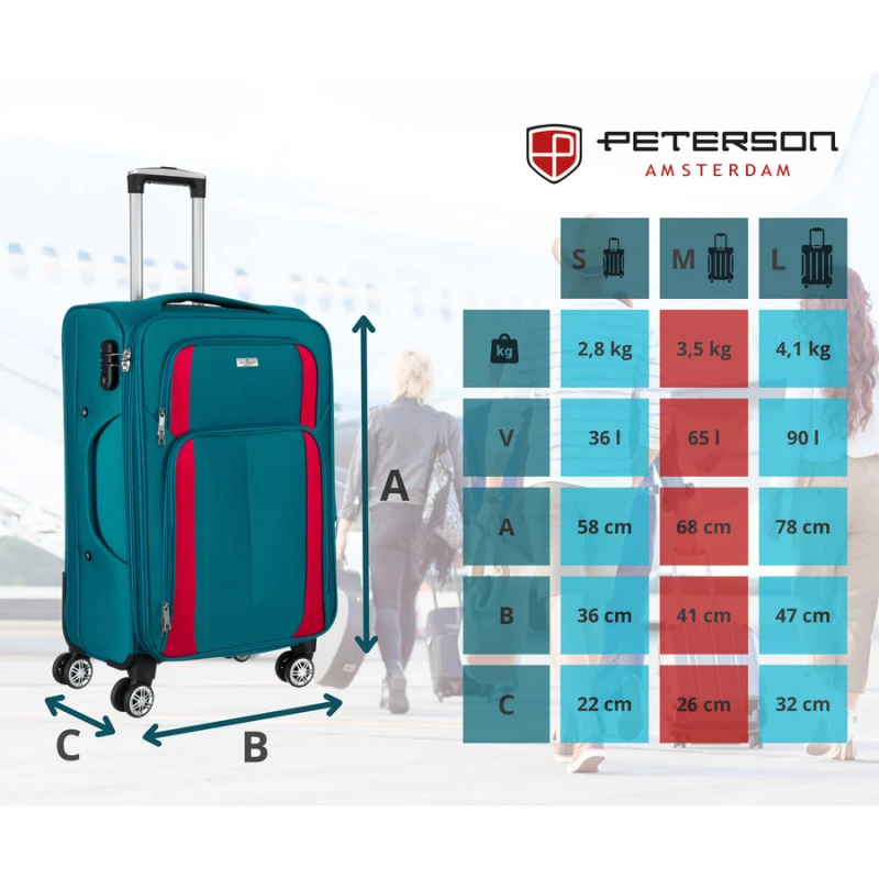 Walizka w rozmiarze M wykonana z poliestru w turkusowo-różowym kolorze - Peterson