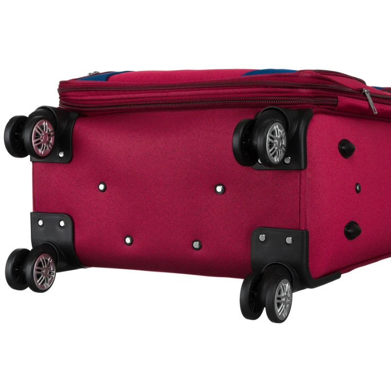 Średnich rozmiarów walizka z miękkiego materiału, wykonana z poliestru w czerwono-niebieskim kolorze - Peterson