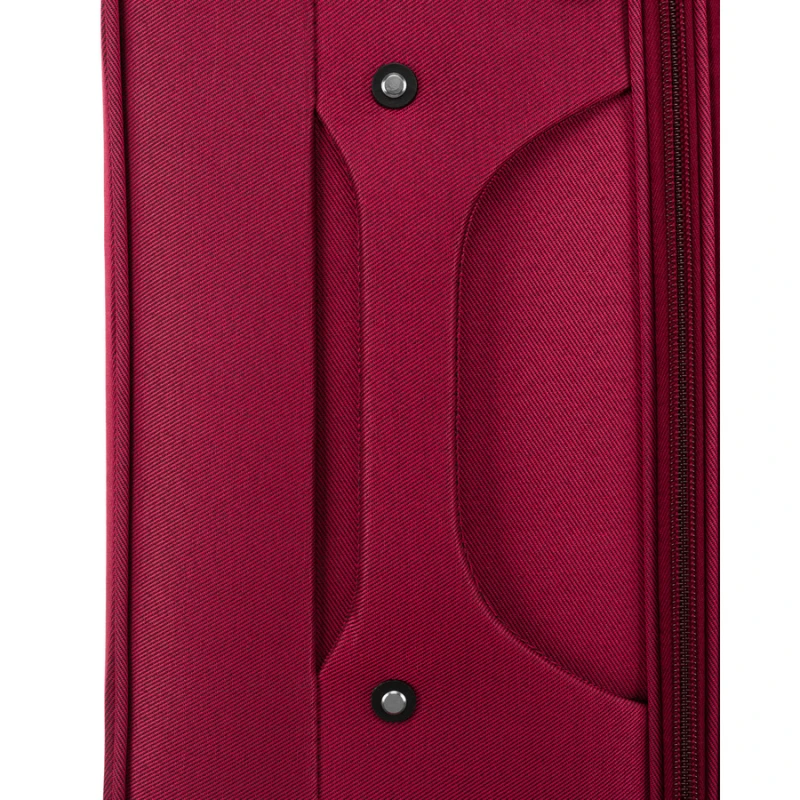 Średnich rozmiarów walizka z miękkiego materiału, wykonana z poliestru w czerwono-niebieskim kolorze - Peterson