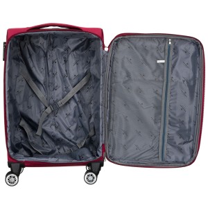 Średnich rozmiarów walizka z miękkiego materiału, wykonana z poliestru w czerwono-niebieskim kolorze - Peterson