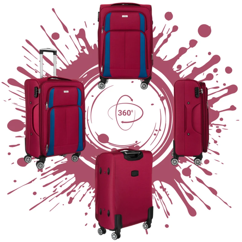 Średnich rozmiarów walizka z miękkiego materiału, wykonana z poliestru w czerwono-niebieskim kolorze - Peterson