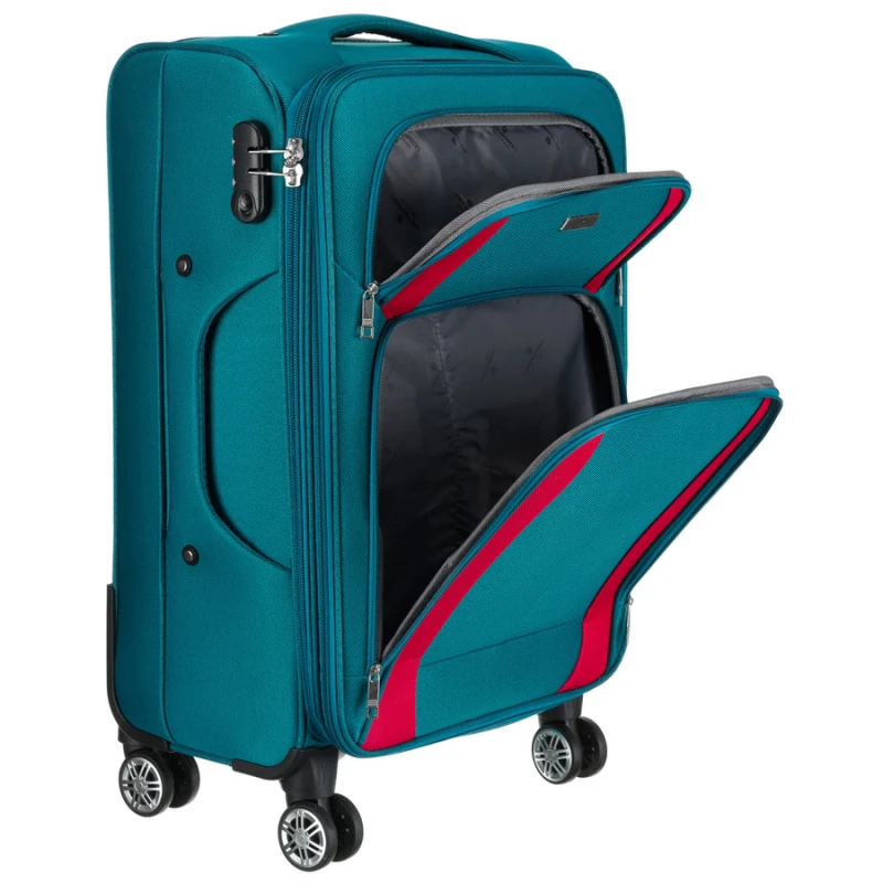 Duża walizka z praktycznej tkaniny poliestrowej w turkusowo-różowym - Peterson