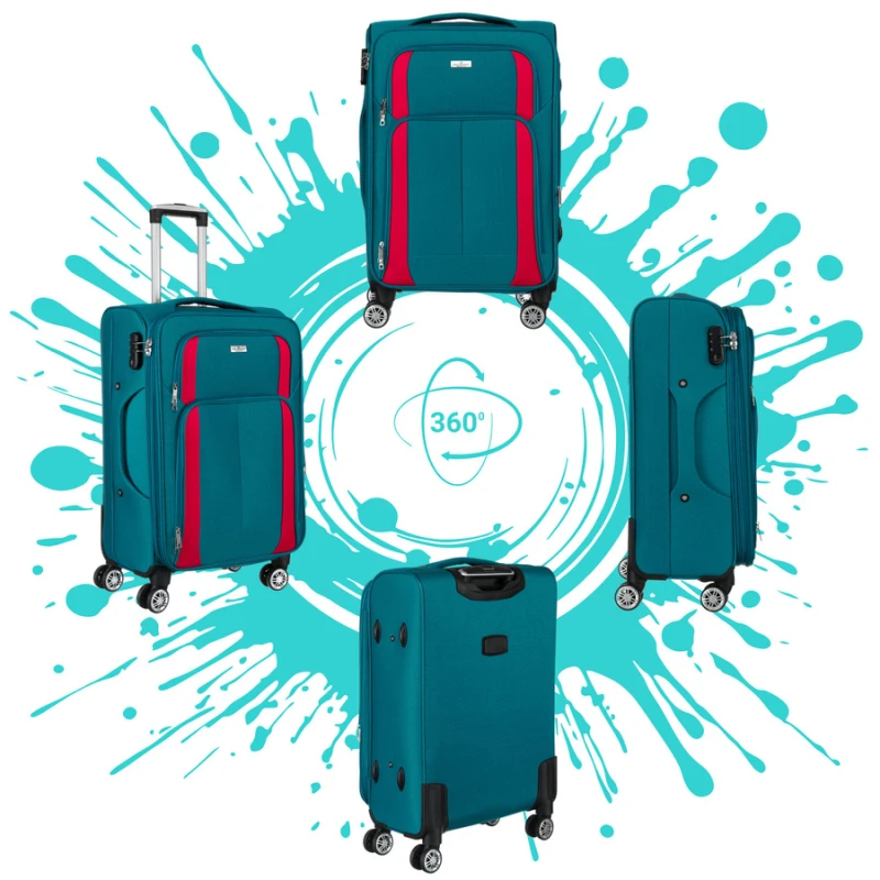 Duża walizka z praktycznej tkaniny poliestrowej w turkusowo-różowym - Peterson