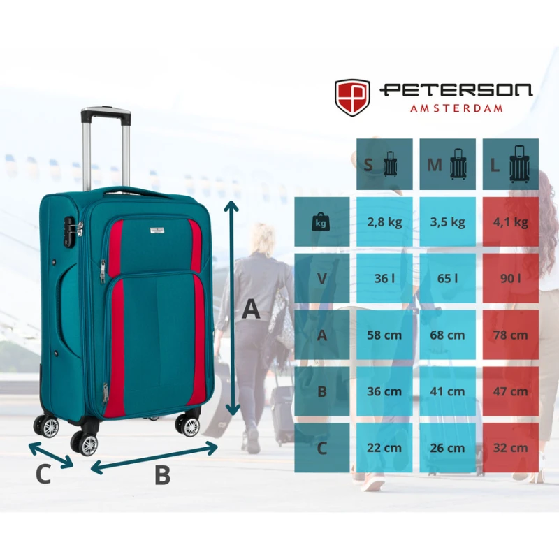 Duża walizka z praktycznej tkaniny poliestrowej w turkusowo-różowym - Peterson