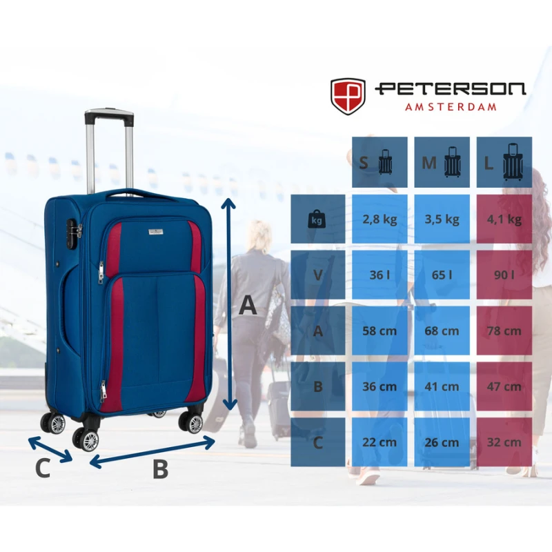 Zestaw walizek podróżnych w niebiesko-czerwonym kolorze - Peterson