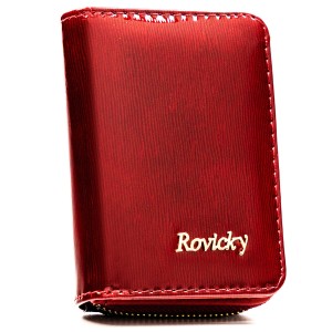 Mały portfel damski ze skóry naturalnej w czerwonym kolorze, wyposażony w system RFID - Rovicky