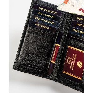 Czarno-złoty portfel damski z lakierowanej skóry naturalnej zamykany biglem i zatrzaskiem - Peterson