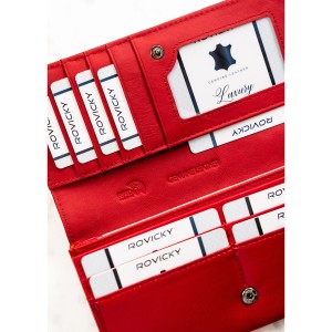 Duży, czerwony portfel damski z lakierowanej skóry naturalnej, wyposażony w system RFID - Rovicky