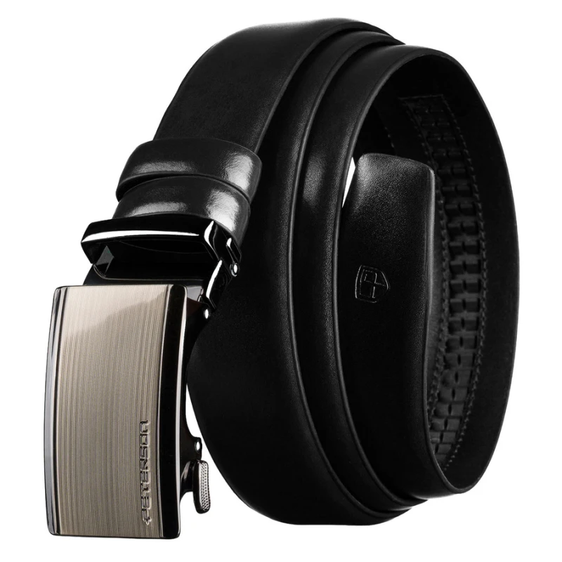 Zestaw prezentowy: pojemny portfel męski w czarnym kolorze i pasek ze skóry naturalnej - Peterson