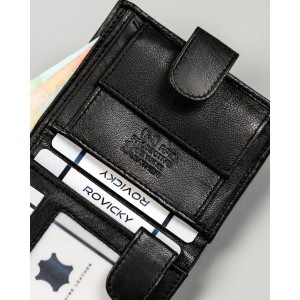 Pionowy, czarny portfel męski ze skóry naturalnej z systemem RFID zamykany zatrzaskiem - 4U Cavaldi