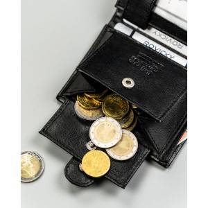 Pionowy, czarny portfel męski ze skóry naturalnej z systemem RFID zamykany zatrzaskiem - 4U Cavaldi