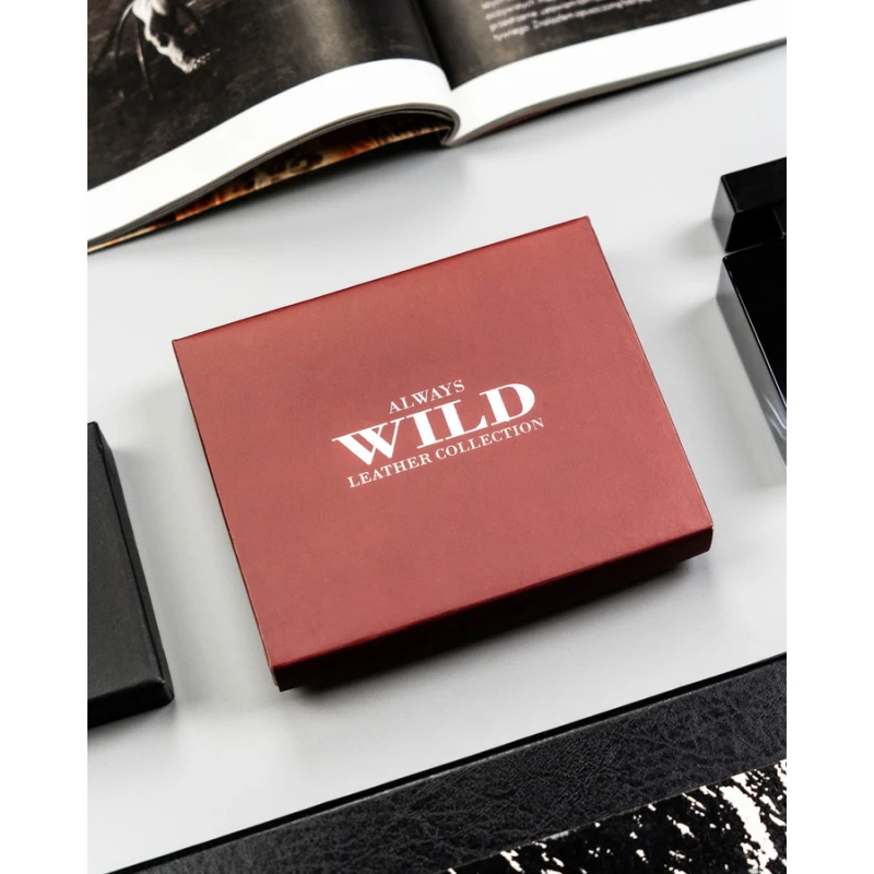 Skórzany, pionowy portfel męski w brązowym kolorze z systemem RFID bez zapięcia - Always Wild
