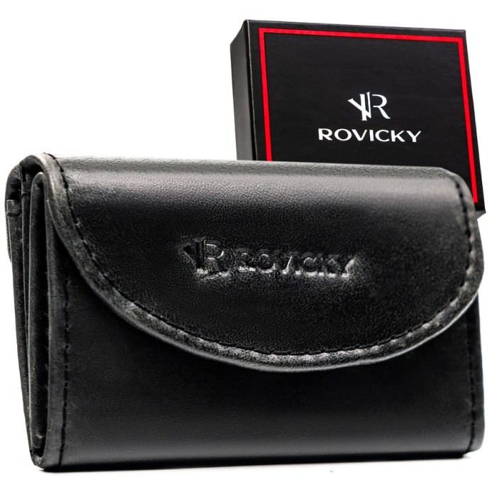 Skórzany portfel męski w czarnym kolorze wyposażony w system RFID - Rovicky