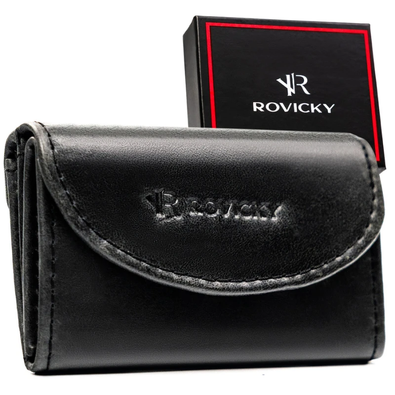 Skórzany portfel męski w czarnym kolorze wyposażony w system RFID - Rovicky