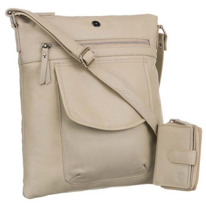 Skórzana Torebka Damska Peterson Beżowa Listonoszka Crossbody z Portfelem RFID