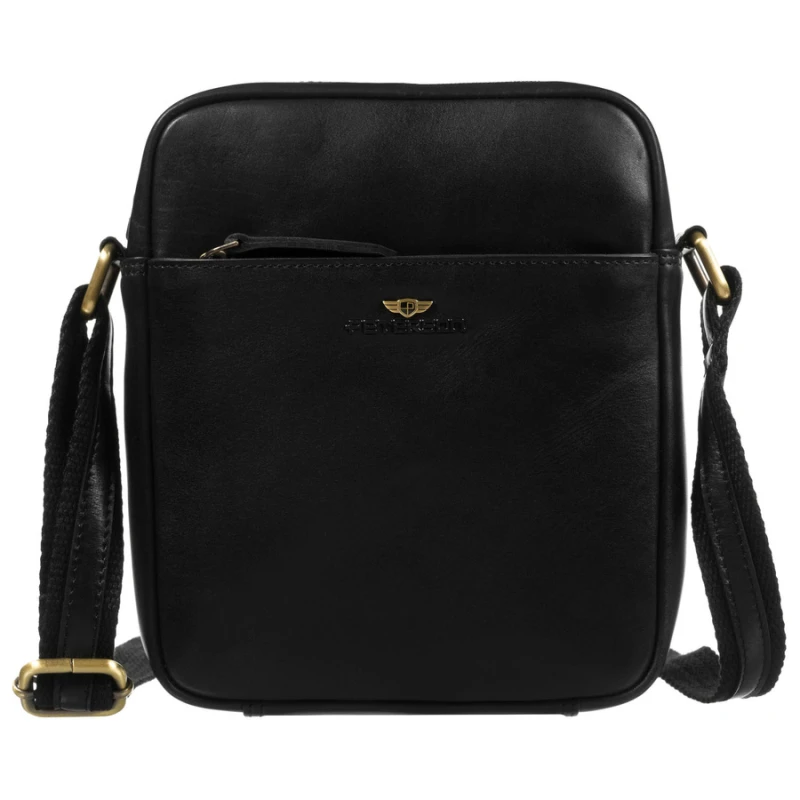 Skórzana Saszetka Męska Peterson Czarna Listonoszka na Ramię ze Skóry Naturalnej