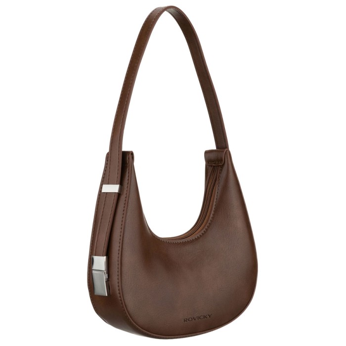 Torebka-bagietka damska ze skóry ekologicznej w brązowym kolorze zamykana suwakiem - Rovicky