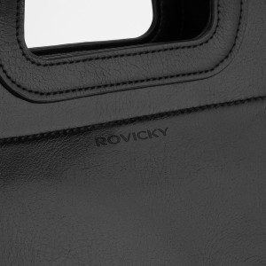 Duża, czarna shopperka damska ze skóry ekologicznej zawieszona na wygodnych uchwytach z odpinanym etui w zestawie - Rovicky