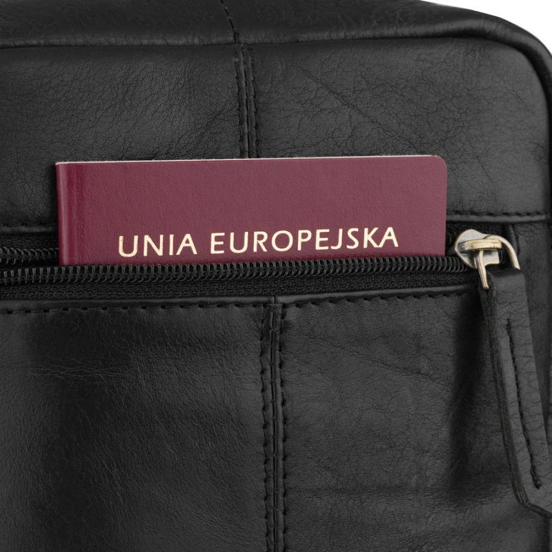 Czarna, miejska listonoszka męska ze skóry naturalnej zamykana suwakiem - Peterson
