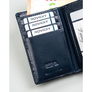Pionowy portfel damski ze skóry naturalnej w granatowym kolorze - Rovicky