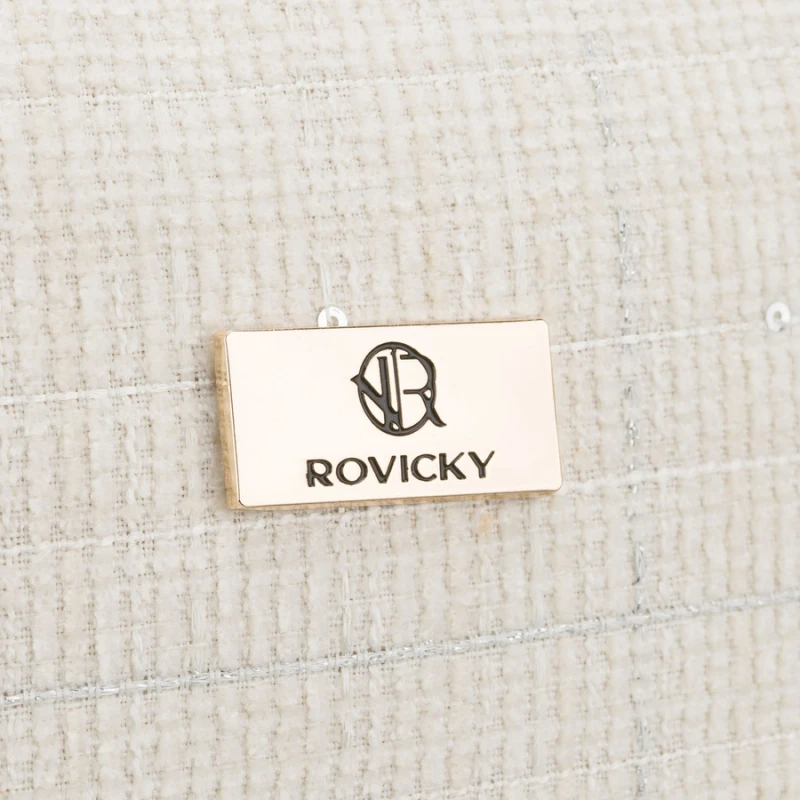 Beżowa kosmetyczka damska wykonana z materiału syntetycznego z ozdobnymi cekinami - Rovicky