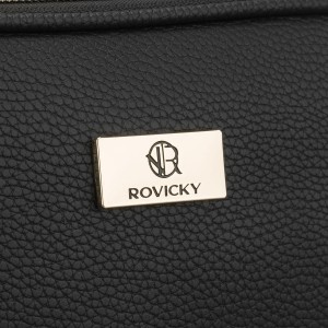 Czarna, praktyczna kosmetyczka ze skóry ekologicznej zamykana suwakiem - Rovicky