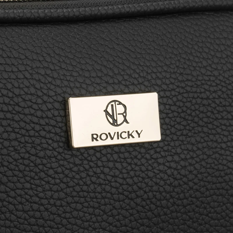 Czarna, praktyczna kosmetyczka ze skóry ekologicznej zamykana suwakiem - Rovicky