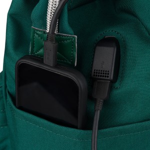 Zielony plecak damski z poliestru z miejscem na laptopa i portem USB - Peterson